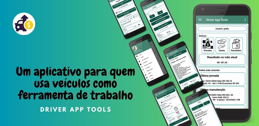 Driver App Tools - imagem promocional do aplicativo para gerenciamento de veículos utilizados para trabalho.